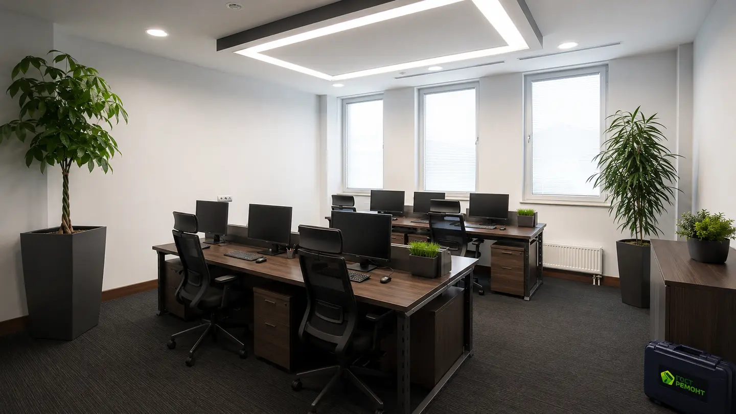 Современная рабочая зона в офисе 42 м²